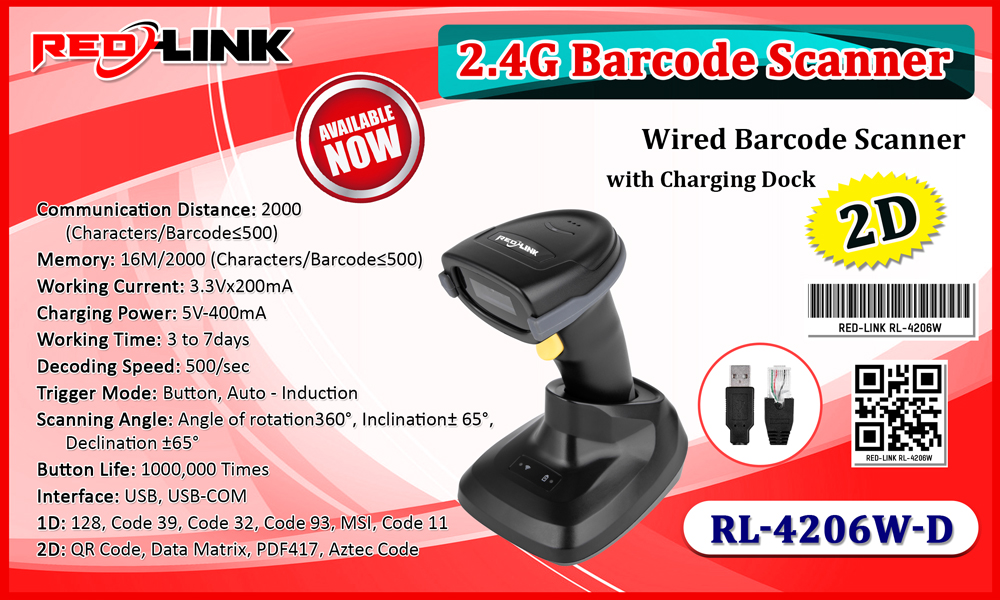 RL-4206W-D BARCODE SCANNER, PRINTER, DISPLAY redlink Sri lanka