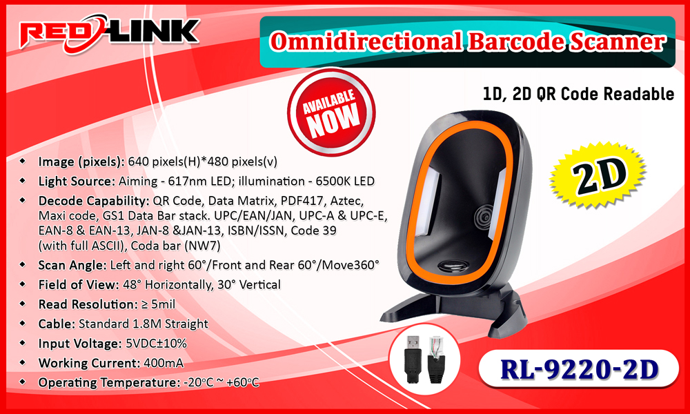 RL-9220-2D BARCODE SCANNER, PRINTER, DISPLAY redlink Sri lanka