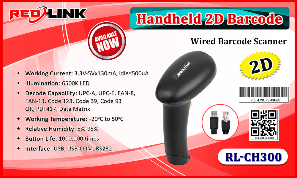 RL-CH300 BARCODE SCANNER, PRINTER, DISPLAY redlink Sri lanka