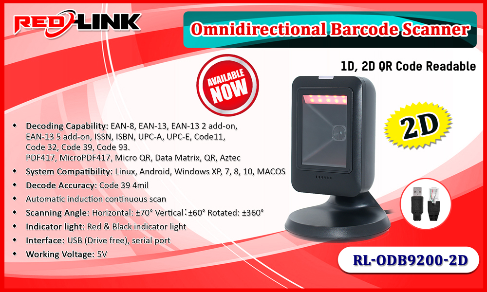 RL-ODB9200-2D BARCODE SCANNER, PRINTER, DISPLAY redlink Sri lanka