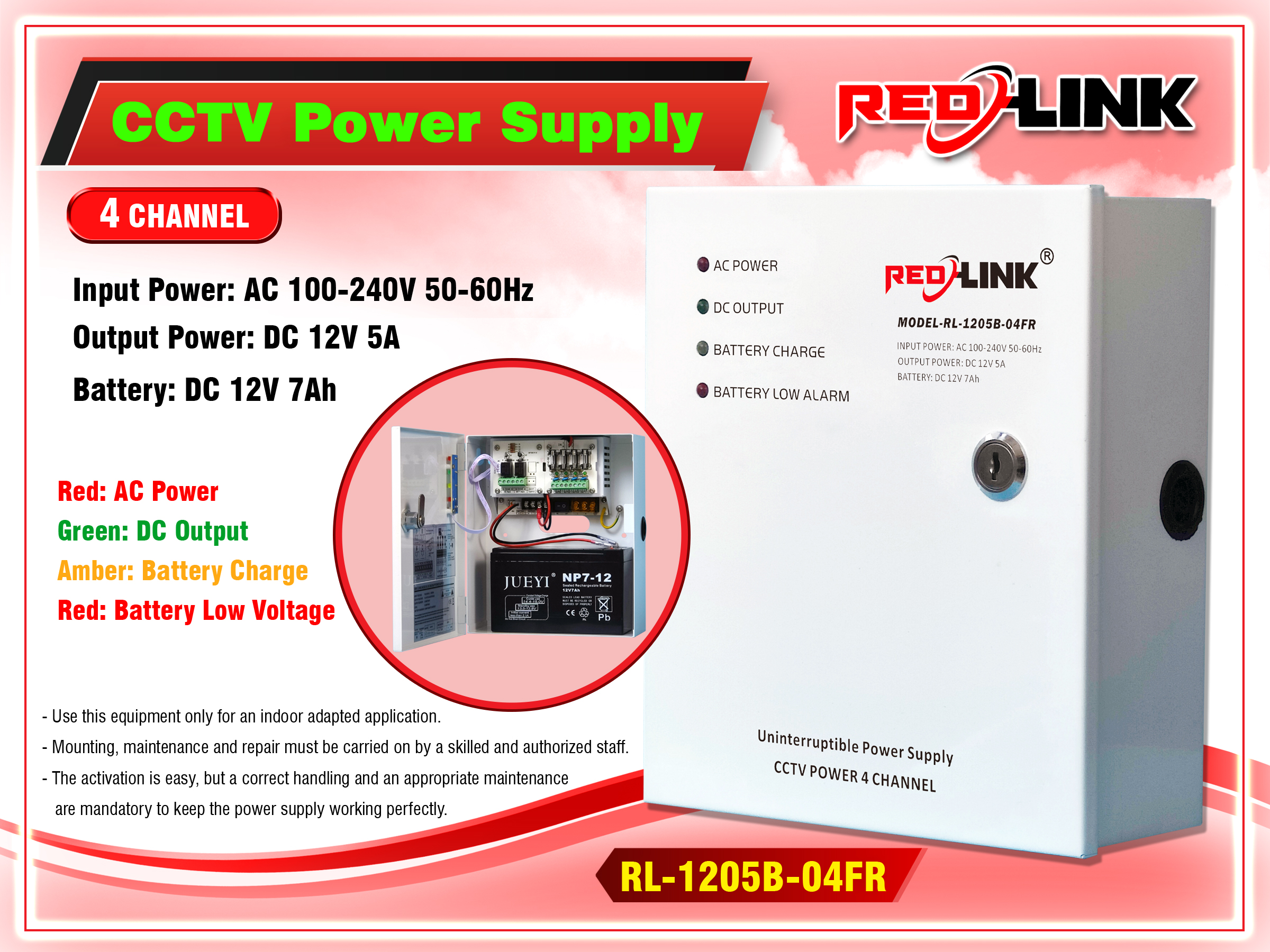 RL-1205B-04FR description UNINTERRUPTIBLE CCTV POWER SUPPLY redlink Sri lanka