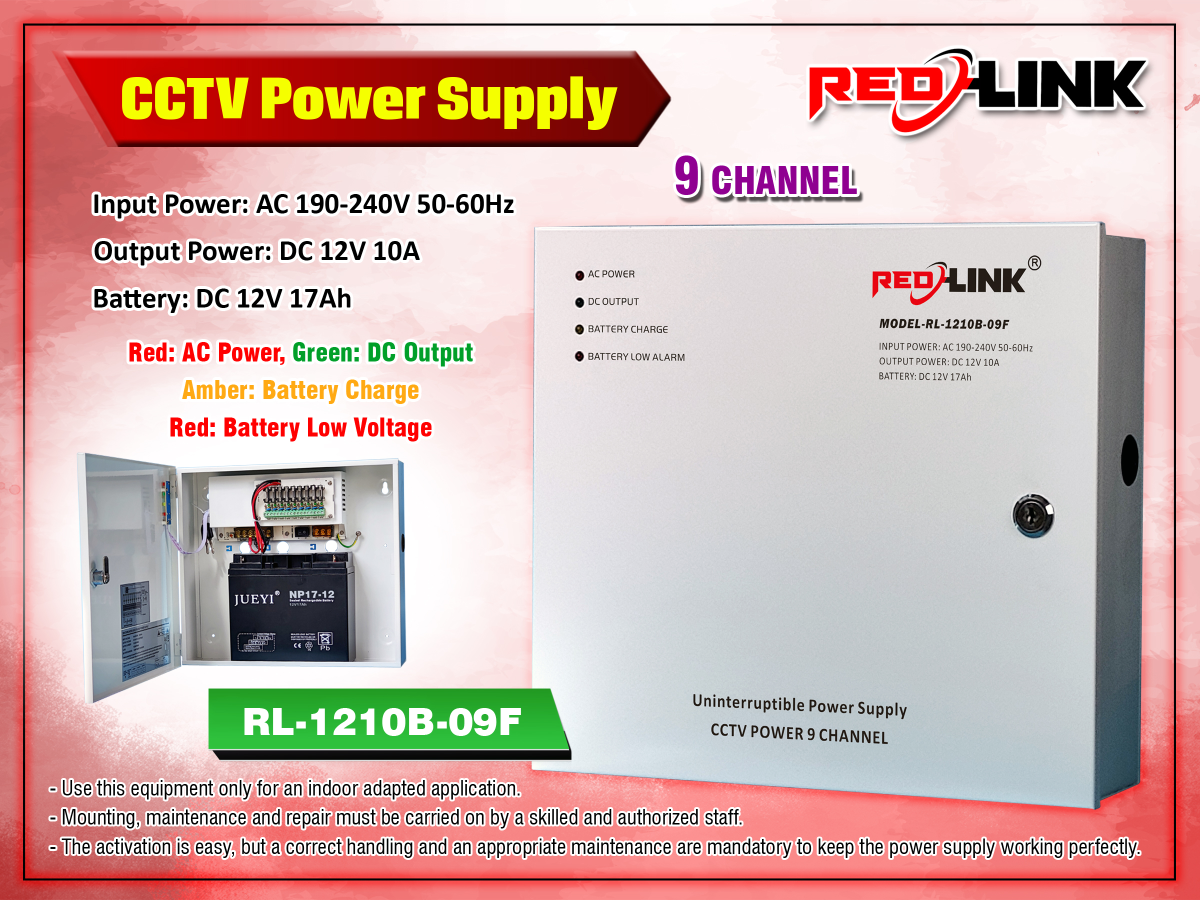 RL-1210B-09F description UNINTERRUPTIBLE CCTV POWER SUPPLY redlink Sri lanka