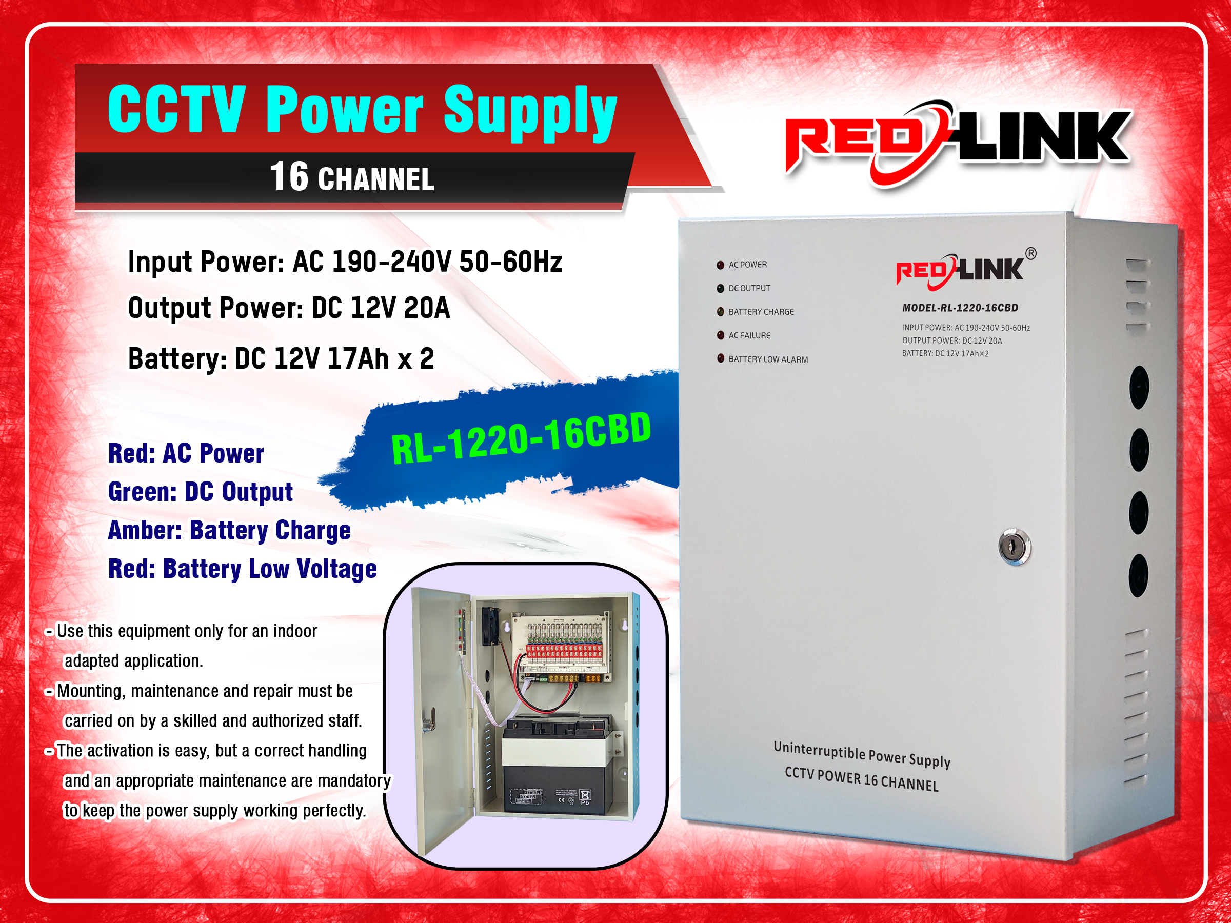 RL-1220-16CBD description UNINTERRUPTIBLE CCTV POWER SUPPLY redlink Sri lanka